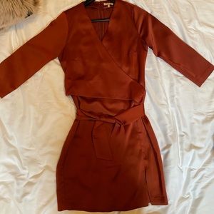 Gentle Fawn Satin Wrap Dress- Burnt Orange